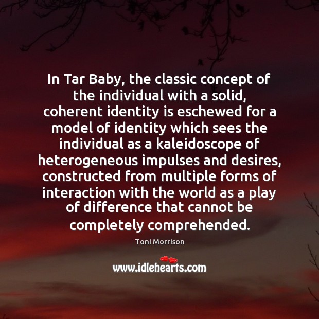 In Tar Baby, the classic concept of the individual with a solid, Toni Morrison Picture Quote