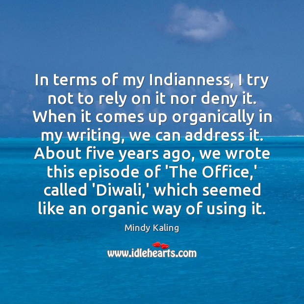 In terms of my Indianness, I try not to rely on it Image