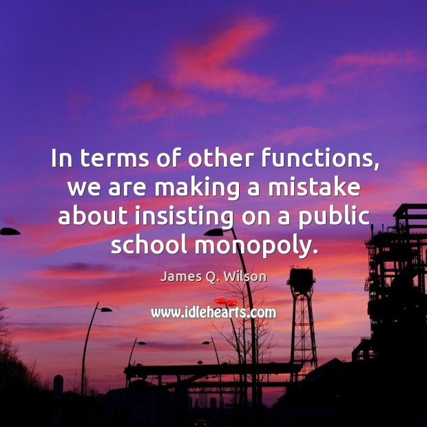 In terms of other functions, we are making a mistake about insisting on a public school monopoly. James Q. Wilson Picture Quote
