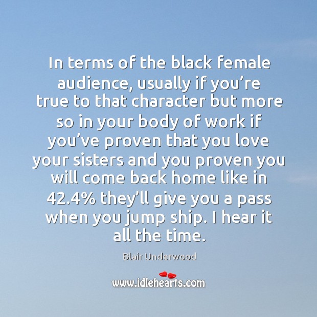 In terms of the black female audience, usually if you’re true to that character but Blair Underwood Picture Quote