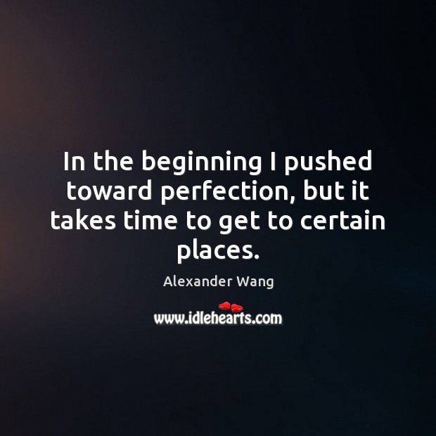 In the beginning I pushed toward perfection, but it takes time to get to certain places. Alexander Wang Picture Quote