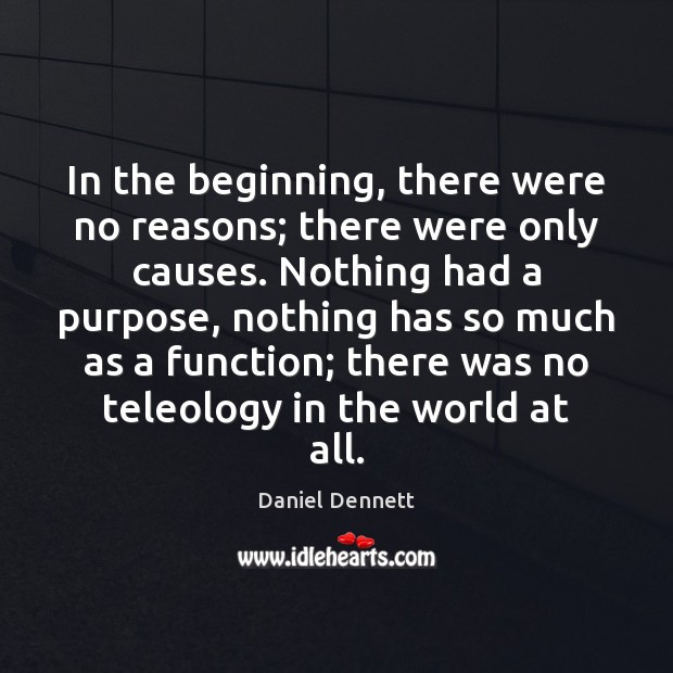 In the beginning, there were no reasons; there were only causes. Nothing Daniel Dennett Picture Quote