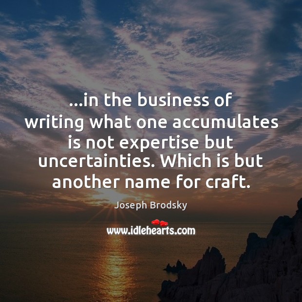 …in the business of writing what one accumulates is not expertise but Image