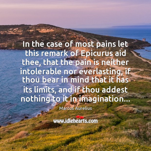 In the case of most pains let this remark of Epicurus aid Marcus Aurelius Picture Quote