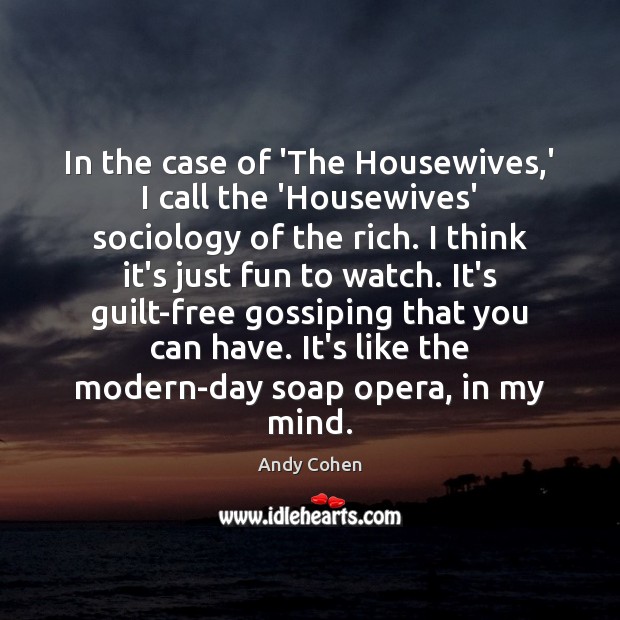 In the case of ‘The Housewives,’ I call the ‘Housewives’ sociology 