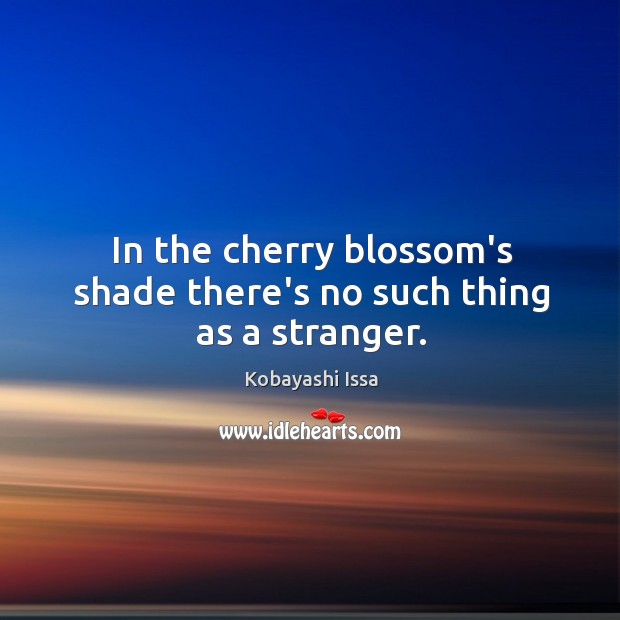 In the cherry blossom’s shade there’s no such thing as a stranger. Kobayashi Issa Picture Quote