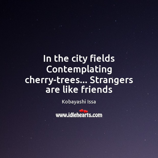In the city fields Contemplating cherry-trees… Strangers are like friends Kobayashi Issa Picture Quote