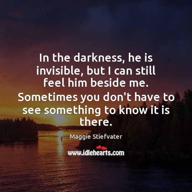 In the darkness, he is invisible, but I can still feel him Maggie Stiefvater Picture Quote