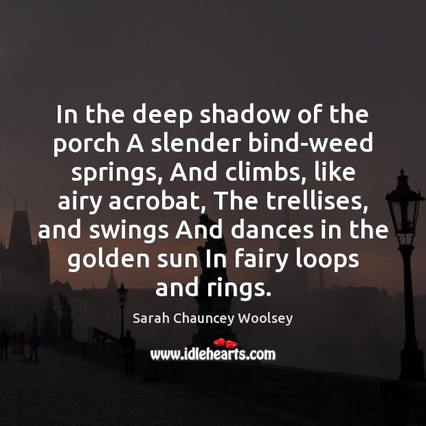 In the deep shadow of the porch A slender bind-weed springs, And Sarah Chauncey Woolsey Picture Quote