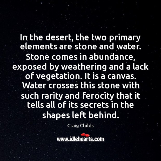 In the desert, the two primary elements are stone and water. Stone Craig Childs Picture Quote