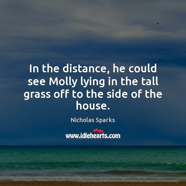 In the distance, he could see Molly lying in the tall grass off to the side of the house. Nicholas Sparks Picture Quote