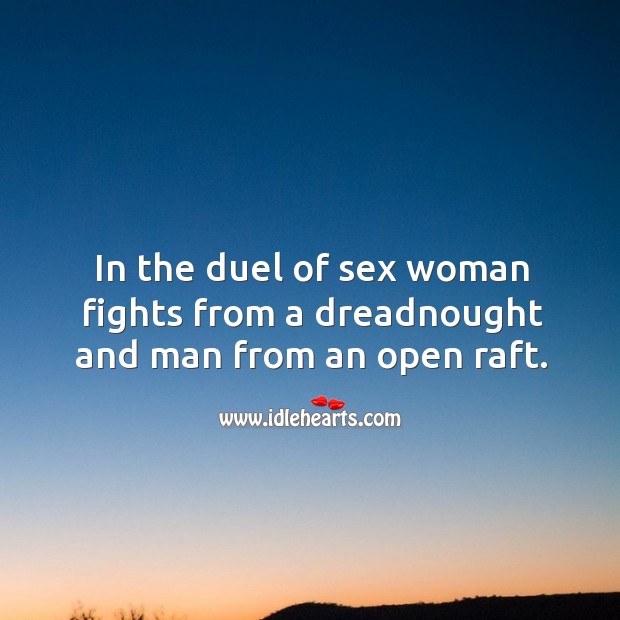 In the duel of sex woman fights from a dreadnought and man from an open raft. Image