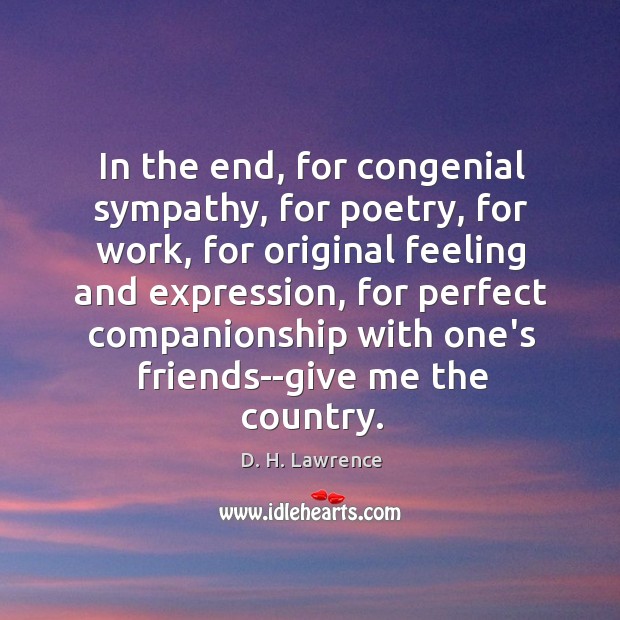 In the end, for congenial sympathy, for poetry, for work, for original D. H. Lawrence Picture Quote