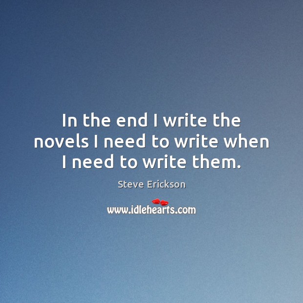 In the end I write the novels I need to write when I need to write them. Steve Erickson Picture Quote
