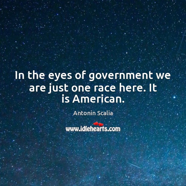 In the eyes of government we are just one race here. It is American. Antonin Scalia Picture Quote