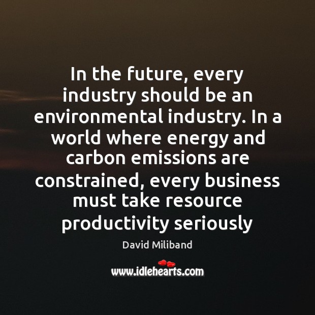In the future, every industry should be an environmental industry. In a David Miliband Picture Quote