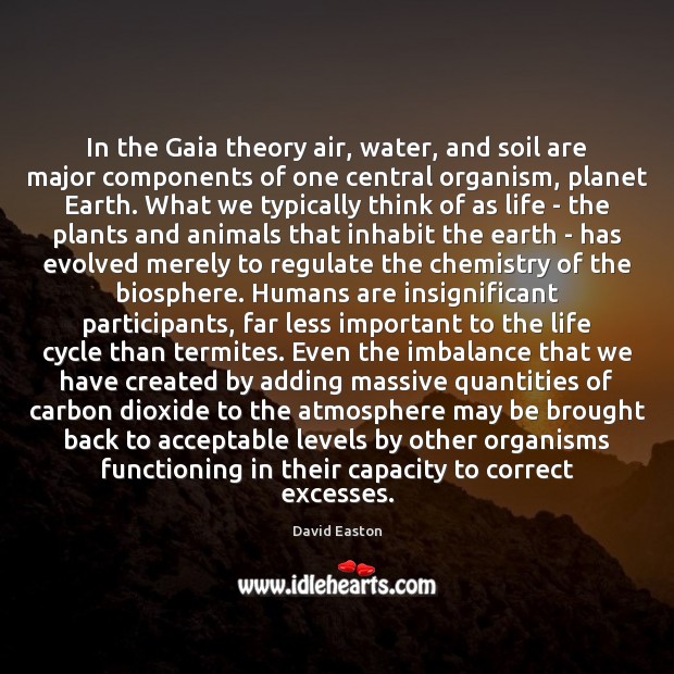 In the Gaia theory air, water, and soil are major components of Image
