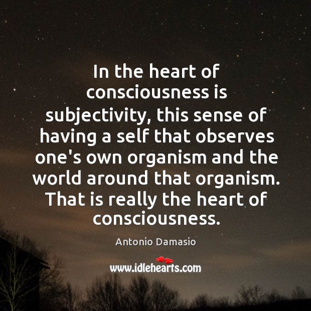 In the heart of consciousness is subjectivity, this sense of having a Antonio Damasio Picture Quote