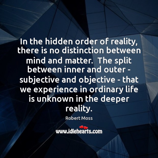 In the hidden order of reality, there is no distinction between mind Robert Moss Picture Quote