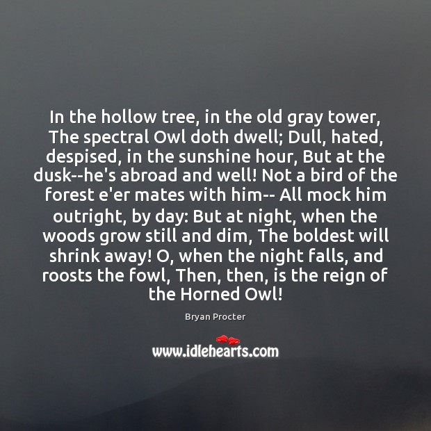 In the hollow tree, in the old gray tower, The spectral Owl Image