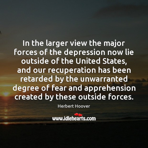 In the larger view the major forces of the depression now lie Herbert Hoover Picture Quote
