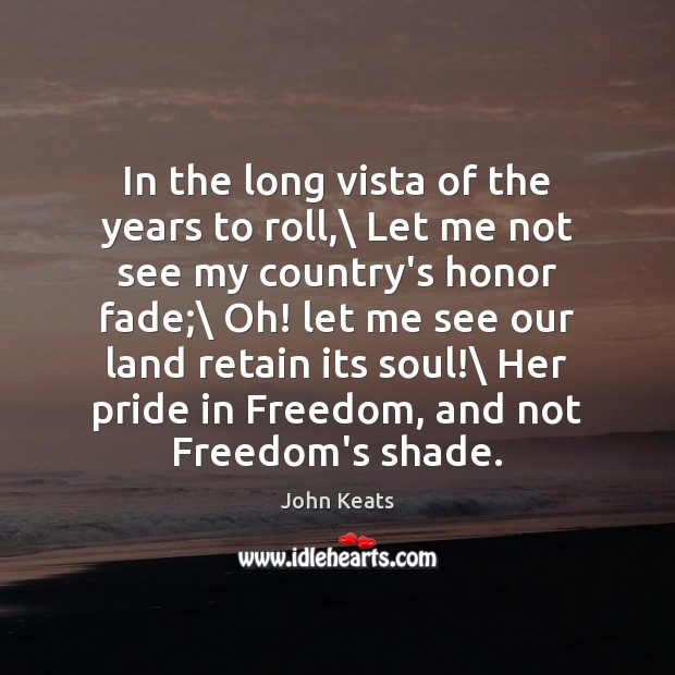 In the long vista of the years to roll,\ Let me not John Keats Picture Quote