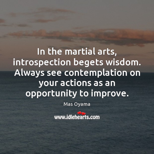 In the martial arts, introspection begets wisdom. Always see contemplation on your Mas Oyama Picture Quote
