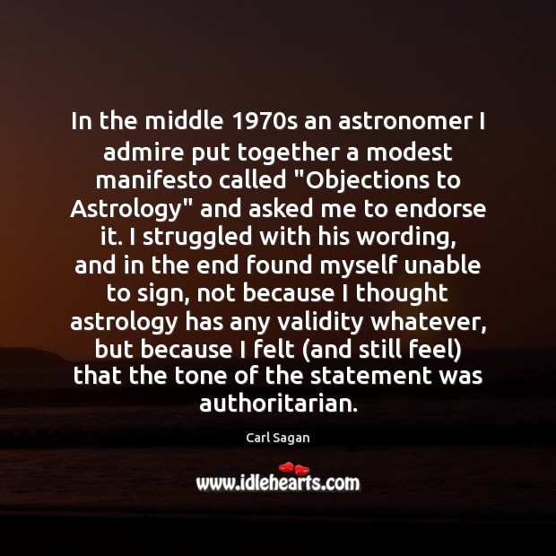 In the middle 1970s an astronomer I admire put together a modest Carl Sagan Picture Quote