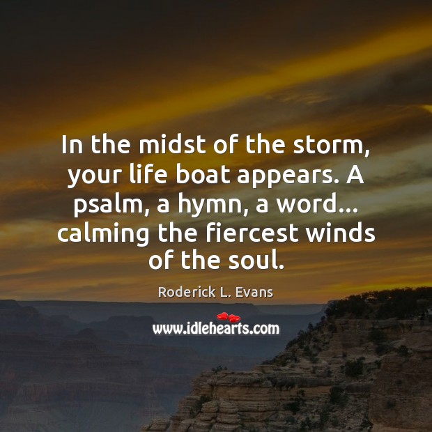 In the midst of the storm, your life boat appears. A psalm, Roderick L. Evans Picture Quote