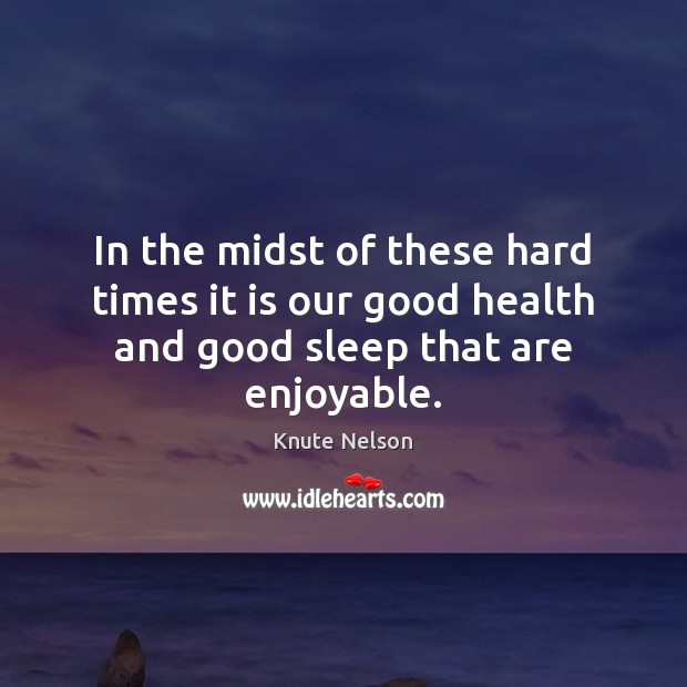 In the midst of these hard times it is our good health and good sleep that are enjoyable. Knute Nelson Picture Quote