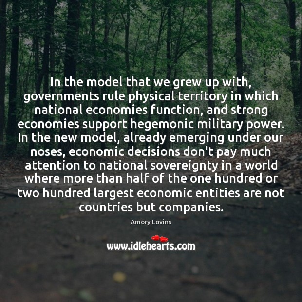 In the model that we grew up with, governments rule physical territory Amory Lovins Picture Quote
