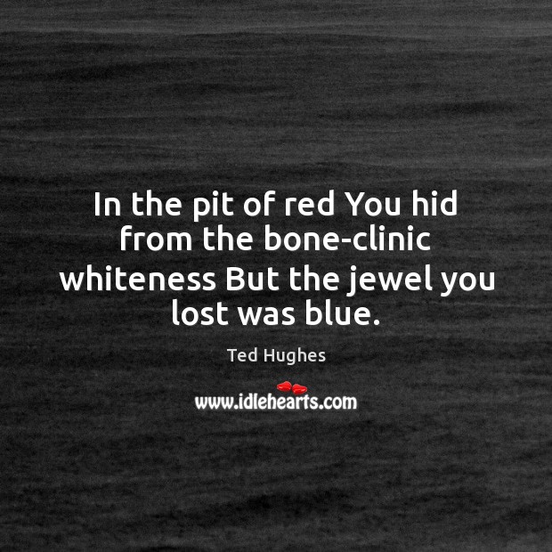 In the pit of red You hid from the bone-clinic whiteness But the jewel you lost was blue. Ted Hughes Picture Quote