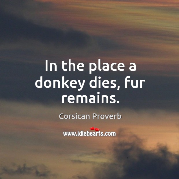 In the place a donkey dies, fur remains. Corsican Proverbs Image