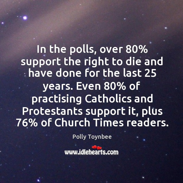 In the polls, over 80% support the right to die and have done for the last 25 years. Polly Toynbee Picture Quote