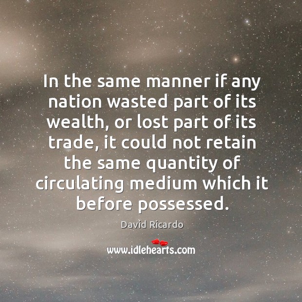 In the same manner if any nation wasted part of its wealth David Ricardo Picture Quote
