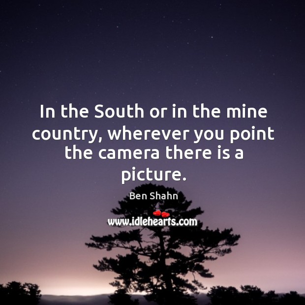 In the south or in the mine country, wherever you point the camera there is a picture. Ben Shahn Picture Quote