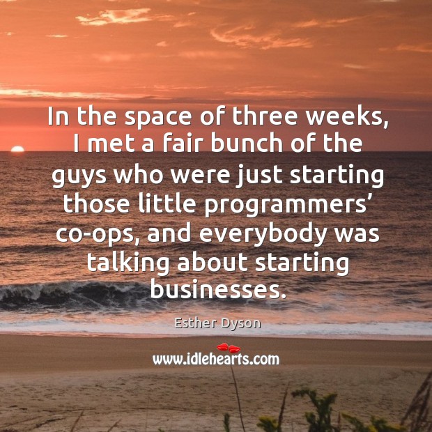 In the space of three weeks, I met a fair bunch of the guys who were just starting those little programmers’ co-ops Esther Dyson Picture Quote