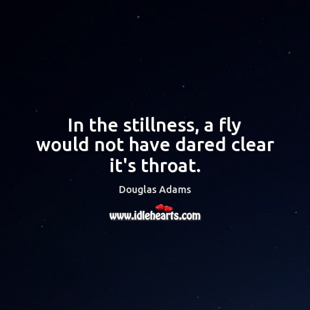 In the stillness, a fly would not have dared clear it’s throat. Douglas Adams Picture Quote
