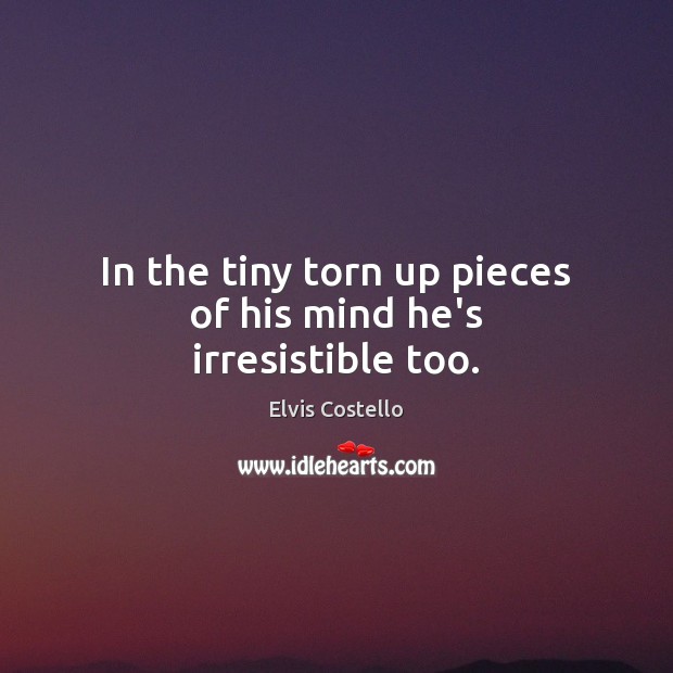 In the tiny torn up pieces of his mind he’s irresistible too. Elvis Costello Picture Quote