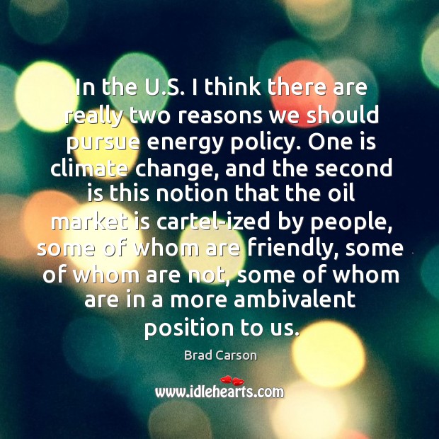 In the u.s. I think there are really two reasons we should pursue energy policy. Brad Carson Picture Quote