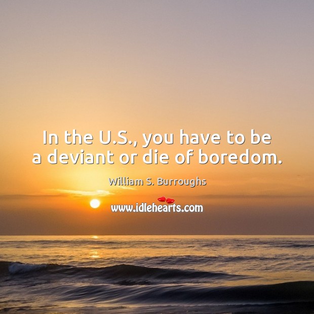 In the U.S., you have to be a deviant or die of boredom. William S. Burroughs Picture Quote