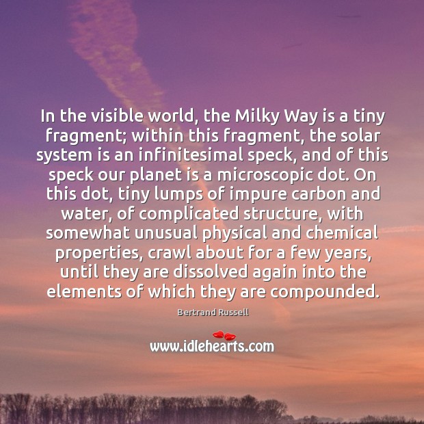 In the visible world, the Milky Way is a tiny fragment; within Bertrand Russell Picture Quote