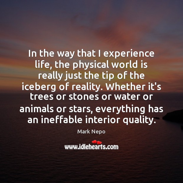 In the way that I experience life, the physical world is really Image