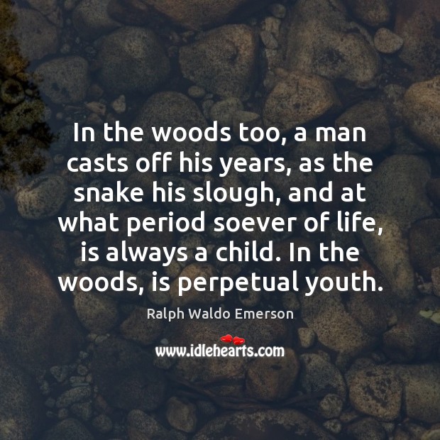 In the woods too, a man casts off his years, as the Image