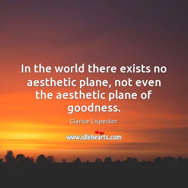 In the world there exists no aesthetic plane, not even the aesthetic plane of goodness. Clarice Lispector Picture Quote