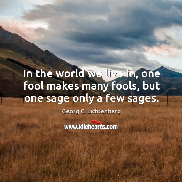In the world we live in, one fool makes many fools, but one sage only a few sages. Georg C. Lichtenberg Picture Quote