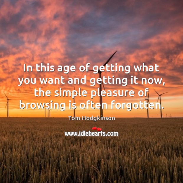 In this age of getting what you want and getting it now, Tom Hodgkinson Picture Quote