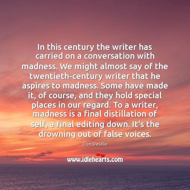 In this century the writer has carried on a conversation with madness. Don DeLillo Picture Quote