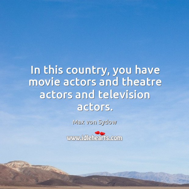 In this country, you have movie actors and theatre actors and television actors. Max von Sydow Picture Quote