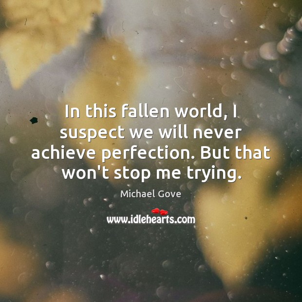In this fallen world, I suspect we will never achieve perfection. But Michael Gove Picture Quote